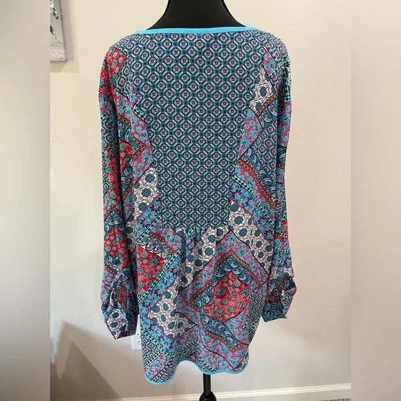 Investments Blue Geometric Pattern Blouse XL - Picture 3 of 4